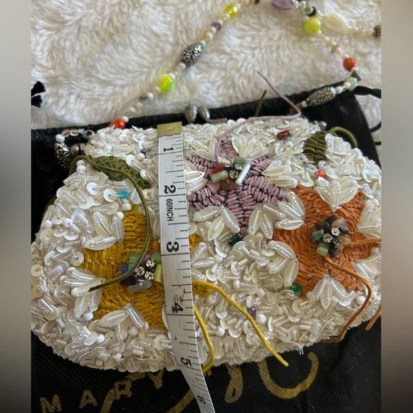 Mary Frances Small White Beaded With Sequins And Leather Bag - Picture 8 of 10